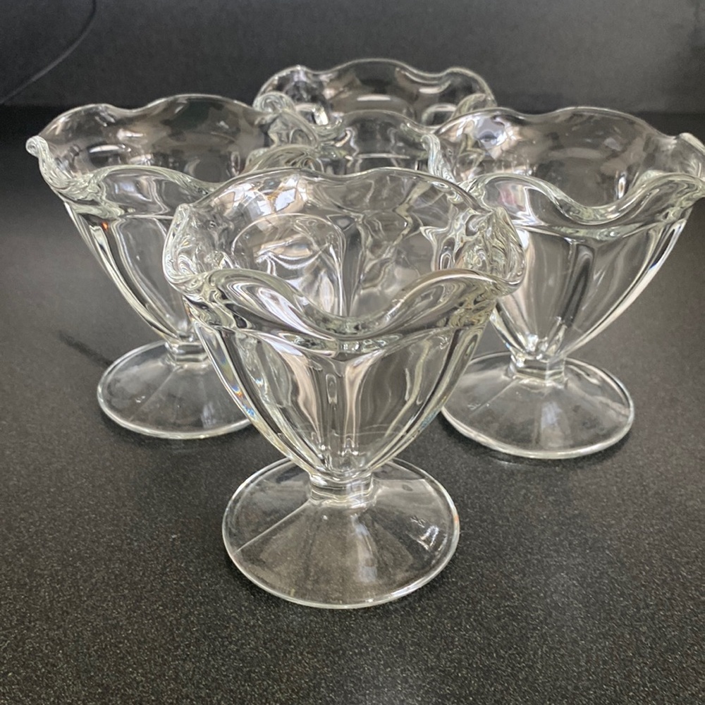 Set of four Vintage ice cream sundae glasses.